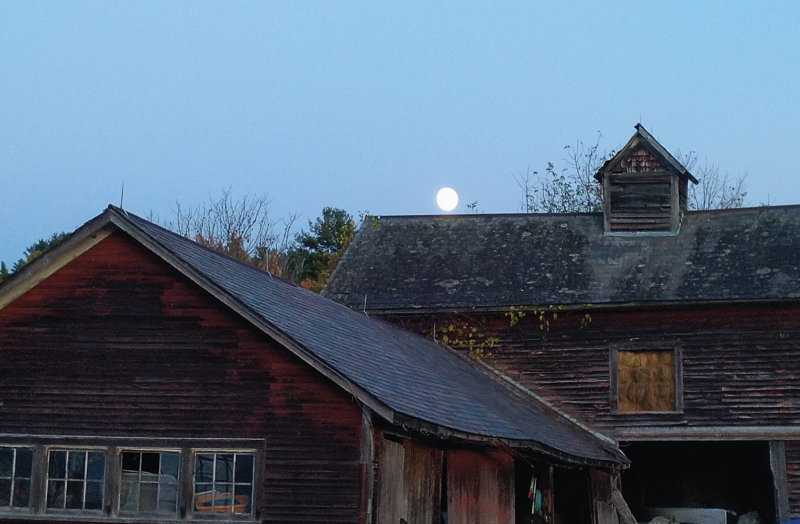 Moon over Cobble Knoll Orchard Barn